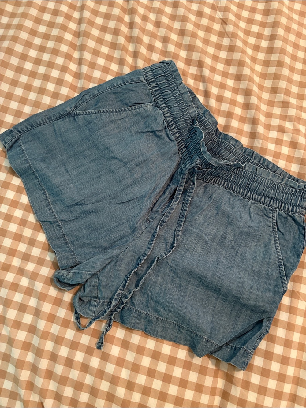 LOFT Blue Chambray High Waist Drawstring Shorts
